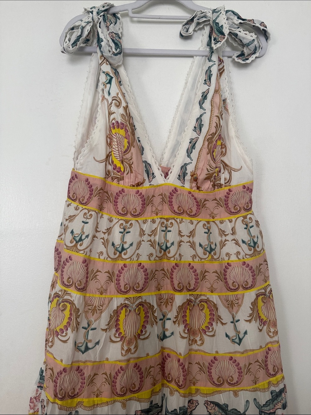 FARM Rio White Maxi Dress with Pink, Yellow and Teal Motif